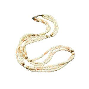 Beaded Pale Coral Necklace Genuine Angel Skin Coral Beads Triple Strand Style